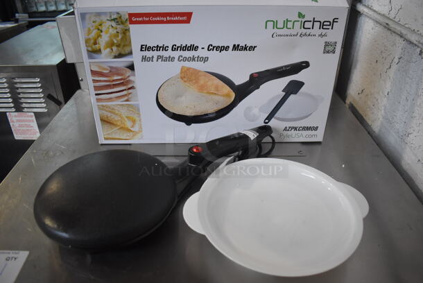 BRAND NEW IN BOX! Nutrichef AZPKCRM08 Metal Countertop Electric Crepe Maker. 120 Volts, 1 Phase. 18x9x3