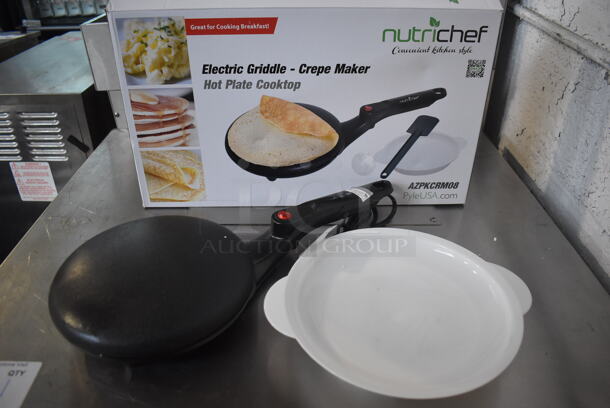 BRAND NEW IN BOX! Nutrichef AZPKCRM08 Metal Countertop Electric Crepe Maker. 120 Volts, 1 Phase. 18x9x3 - Image 1 of 7