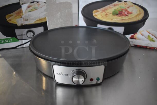 2 BRAND NEW IN BOX! Nutrichef PCRM12 Metal Countertop Electric Crepe Maker. 120 Volts, 1 Phase. 12x12x3. 2 Times Your Bid! - Image 1 of 6