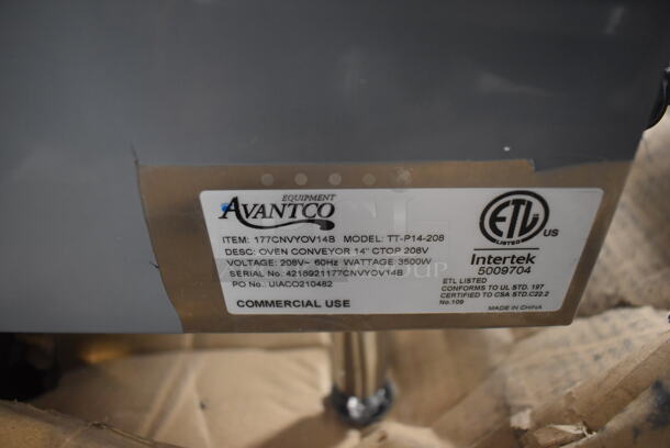 BRAND NEW IN BOX! Avantco 177CNVYOV14B Stainless Steel Commercial Countertop Conveyor Oven with 14" Belt. 208 Volts, 1 Phase. 20x42x19. Tested and Working! - Image 7 of 8