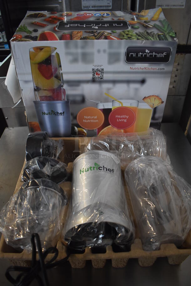 BRAND NEW IN BOX! Nutrichef NCBL12 Metal Countertop Blender w/ Extra Pitchers. 120 Volts, 1 Phase