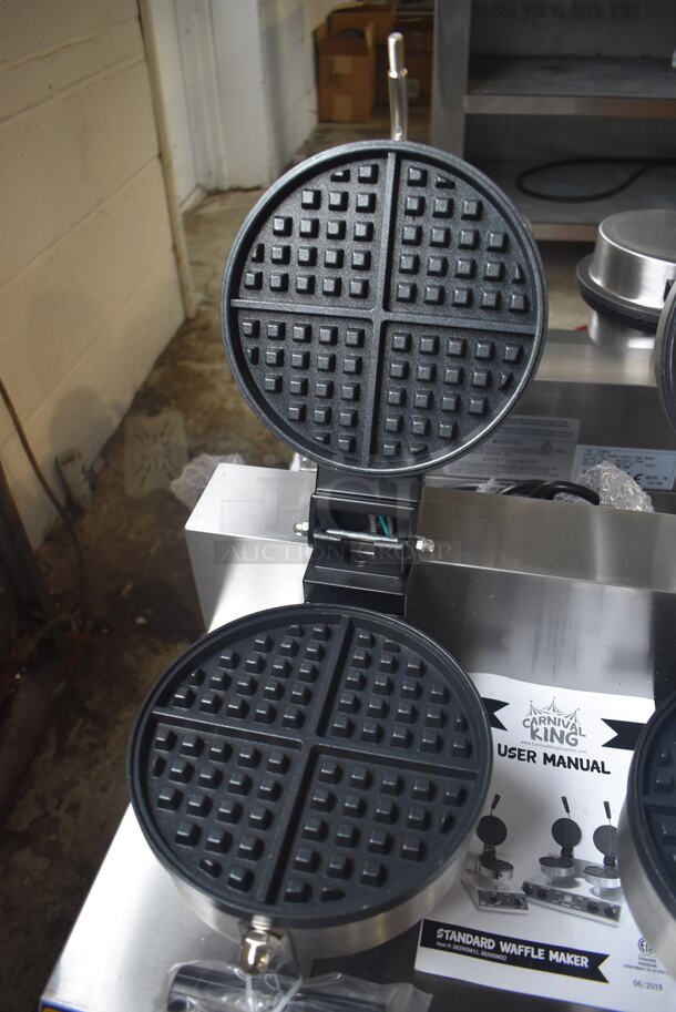 BRAND NEW IN BOX! Carnival King 382WSM22 Stainless Steel Commercial Countertop Non-Stick Double Waffle Maker with Timers. 120 Volts, 1 Phase. 20x16x11. Tested and Working! - Image 6 of 9