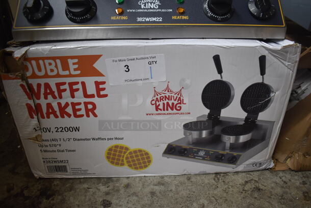 BRAND NEW IN BOX! Carnival King 382WSM22 Stainless Steel Commercial Countertop Non-Stick Double Waffle Maker with Timers. 120 Volts, 1 Phase. 20x16x11. Tested and Working! - Image 9 of 9