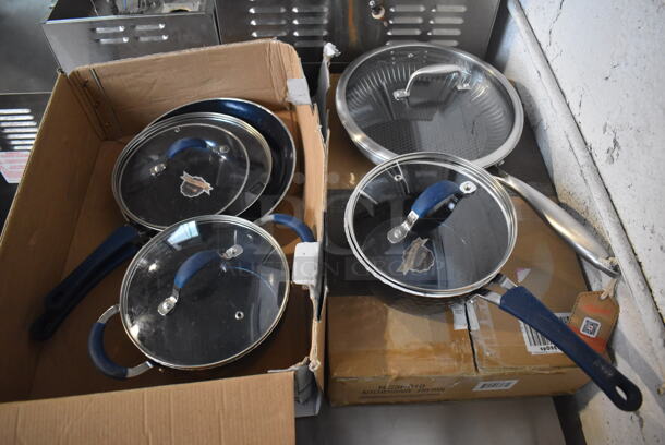 ALL ONE MONEY! Lot of 3 Skillets, 1 Sauce Pan and 1 Stock Pot - Image 1 of 7