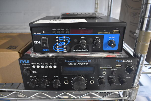 2 Various Items; Pyle Stereo Power Amplifier and Pyle PDA6BU.5 Stereo Amplifier. 10x10x3.5, 7.5x5.5x3. 2 Times Your Bid!