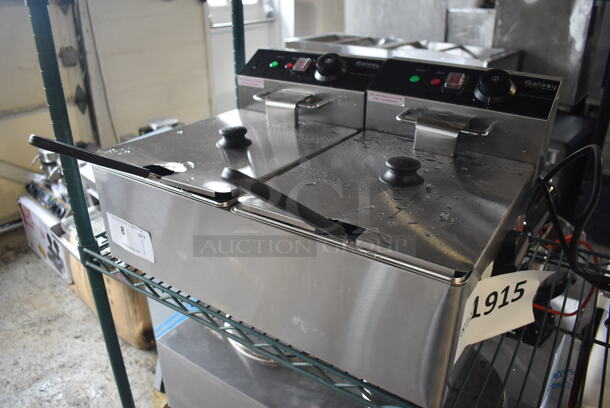 BRAND NEW! Galaxy 177EF20E Stainless Steel Commercial Countertop Electric Powered 2 Bay Fryer w/ 2 Metal Fry Baskets and 2 Lids. 110 Volts, 1 Phase. 22x17x12. Tested and Working! - Image 2 of 6