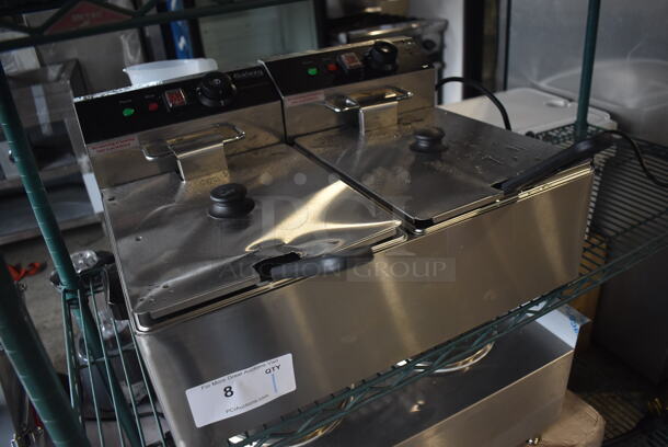 BRAND NEW! Galaxy 177EF20E Stainless Steel Commercial Countertop Electric Powered 2 Bay Fryer w/ 2 Metal Fry Baskets and 2 Lids. 110 Volts, 1 Phase. 22x17x12. Tested and Working! - Image 3 of 6