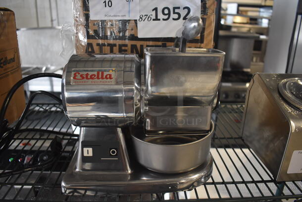 LIKE NEW! Estella 348CG12 Stainless Steel Commercial Countertop Electric Powered Hard Cheese Grater. Used a Few Times at Trade Show as a Demonstration. 120 Volts, 1 Phase. 12x7x12. Tested and Working!