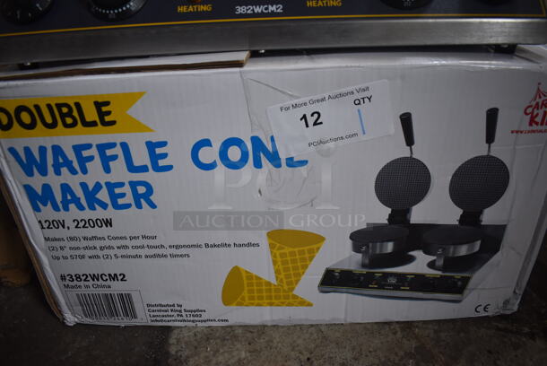 BRAND NEW IN BOX! Carnival King 382WCM2 Stainless Steel Commercial Countertop 8" Non-Stick Double Waffle Cone Maker. 120 Volts, 1 Phase. 20x16x11. Tested and Working! - Image 4 of 8