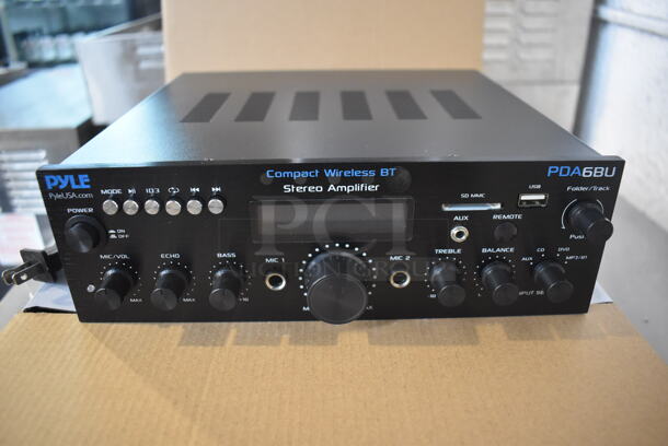 2 BRAND NEW IN BOX! Pyle PDA6BU Compact Wireless BT Stereo Amplifier. 10x10x3.5. 2 Times Your Bid!