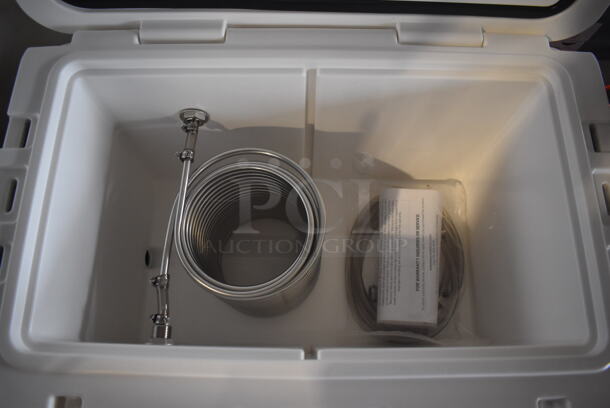 BRAND NEW IN BOX! CaterGator JB45WH White Poly 1 Faucet 47 Qt. Insulated Jockey Box with 120 ft. Coil. 27x17x17.5 - Image 4 of 7