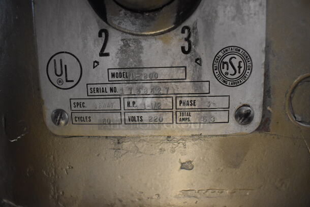 Hobart L-800 Metal Commercial Floor Style 80 Quart Planetary Dough Mixer. 220 Volts, 3 Phase. 27x43x57 - Image 3 of 8