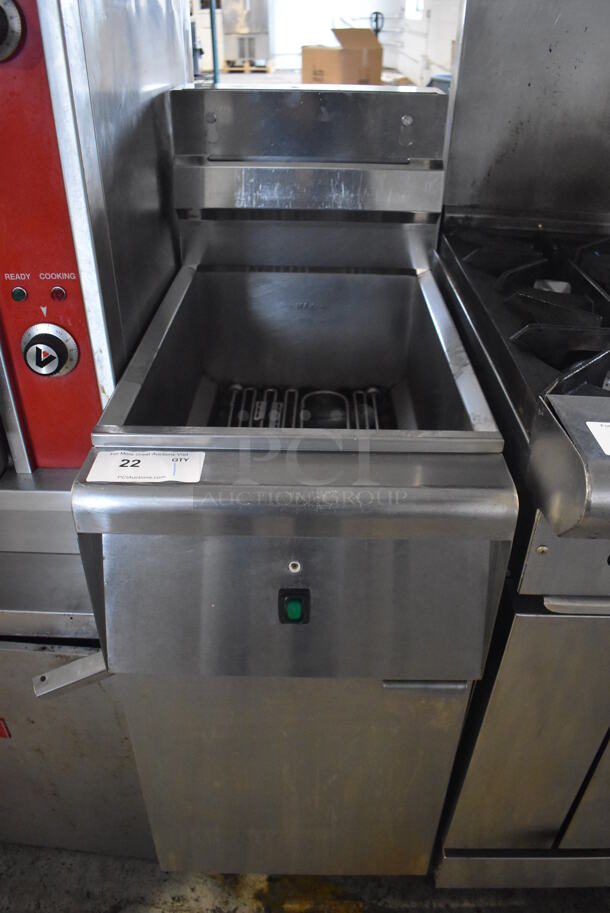 2020 Stainless Steel Commercial Electric Powered Floor Style Deep Fat Fryer. 208-240 Volts, 3 Phase. 15.5x30x44