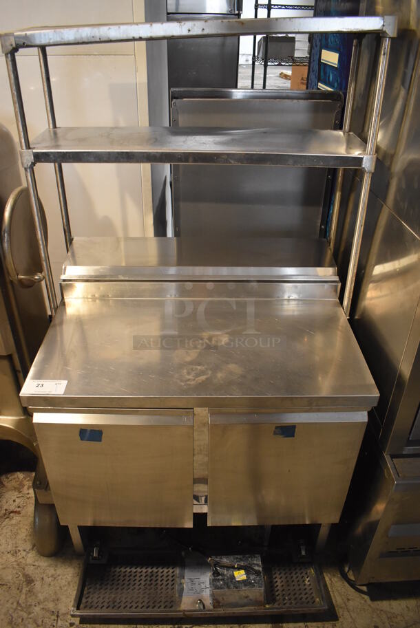 PS200 Stainless Steel Commercial Prep Table w/ 2 Over Shelves. 110 Volts, 1 Phase. 36x29x67. Tested and Does Not Power On - Image 1 of 8