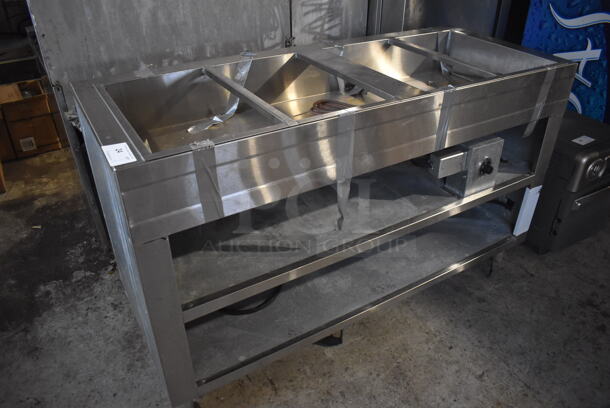 Stainless Steel Commercial Electric Powered Steam Table w/ 2 Under Shelves. 208 Volts, 1 Phase. 60x24.5x35.5