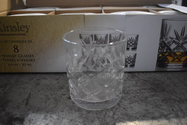 2 Boxes of 8 BRAND NEW! Kinsley Whisky Glasses. 3.25x3.25x3.5. 2 Times Your Bid!