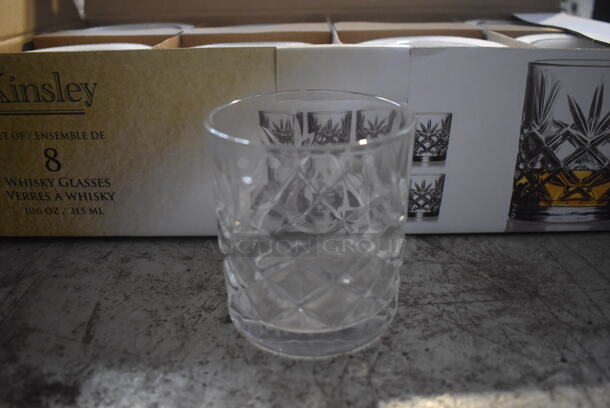 2 Boxes of 8 BRAND NEW! Kinsley Whisky Glasses. 3.25x3.25x3.5. 2 Times Your Bid! - Image 1 of 5