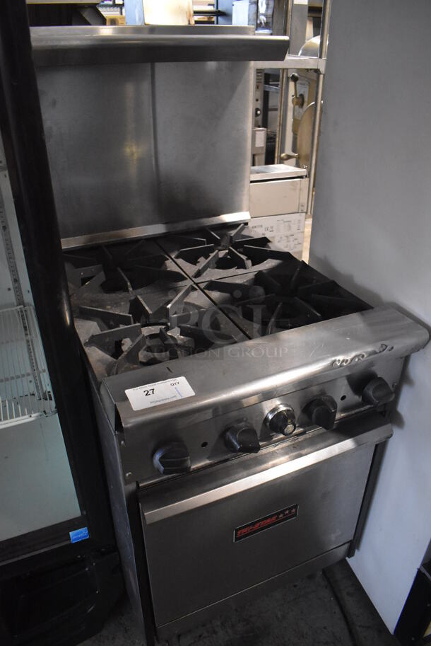 Tri-Star Stainless Steel Commercial Natural Gas Powered 4 Burner Range w/ Oven, Over Shelf and Back Splash on Commercial Casters. 24x32x58 - Image 2 of 7
