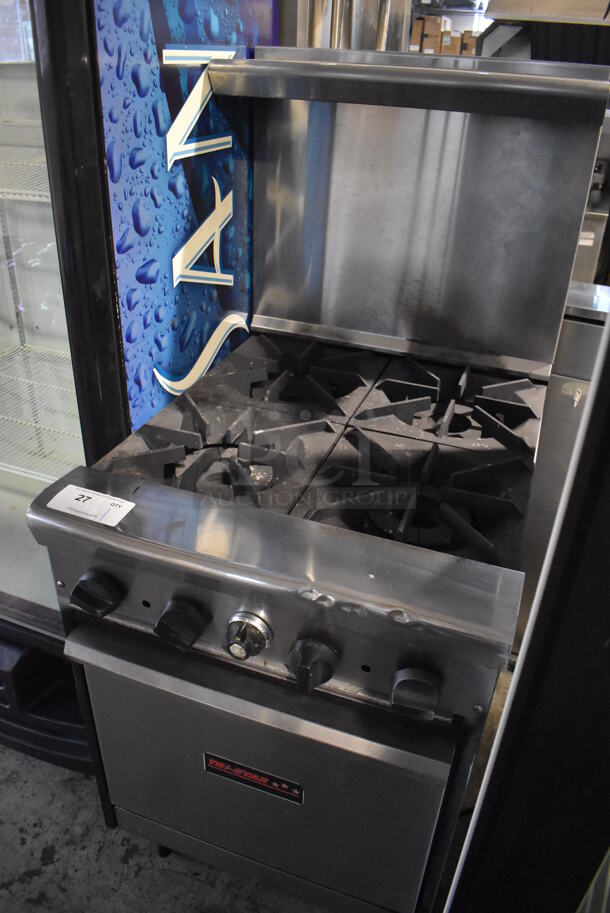 Tri-Star Stainless Steel Commercial Natural Gas Powered 4 Burner Range w/ Oven, Over Shelf and Back Splash on Commercial Casters. 24x32x58 - Image 3 of 7
