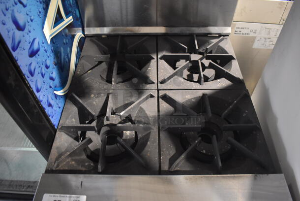 Tri-Star Stainless Steel Commercial Natural Gas Powered 4 Burner Range w/ Oven, Over Shelf and Back Splash on Commercial Casters. 24x32x58 - Image 4 of 7