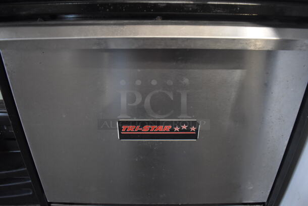 Tri-Star Stainless Steel Commercial Natural Gas Powered 4 Burner Range w/ Oven, Over Shelf and Back Splash on Commercial Casters. 24x32x58 - Image 6 of 7