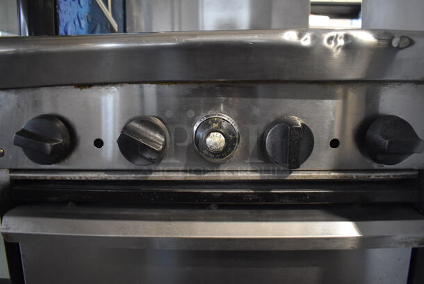 Tri-Star Stainless Steel Commercial Natural Gas Powered 4 Burner Range w/ Oven, Over Shelf and Back Splash on Commercial Casters. 24x32x58 - Image 7 of 7