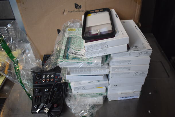 BRAND NEW IN BOX! Lot of 2 Pyle PAD33MXUBT Mixers and 23 Various Phone Cases