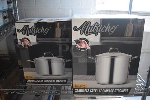 4 BRAND NEW IN BOX! Nutrichef Stainless Steel Stock Pots w/ Lids. 4 Times Your Bid!