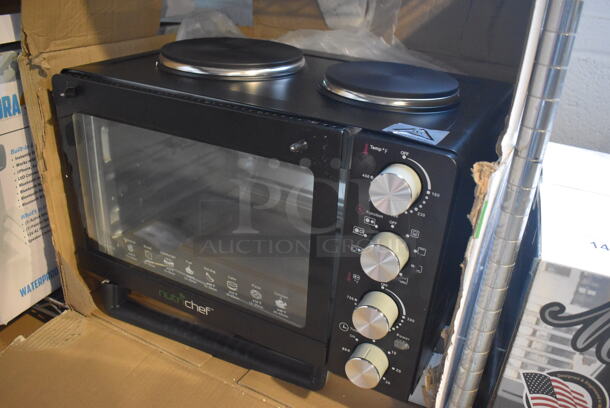 BRAND NEW IN BOX! Nutrichef PKRTO28 Metal Countertop Multifunction Kitchen Oven Rotisserie w/ Dual Hot Plate. 19.5x13x14.5 - Image 3 of 7