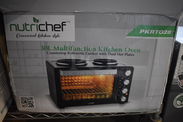BRAND NEW IN BOX! Nutrichef PKRTO28 Metal Countertop Multifunction Kitchen Oven Rotisserie w/ Dual Hot Plate. 19.5x13x14.5 - Image 7 of 7