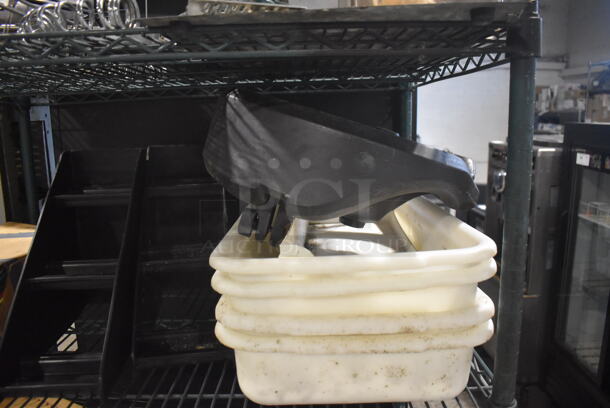 ALL ONE MONEY! Lot of 3 Tiers of Various Items Including metal Baskets, Poly Bins, Robot Coupe Blade Stands and Credit Card Reader Mounts. Shelving Unit Is Not Included - Image 4 of 6