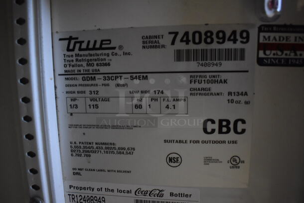 2012 True GDM-33-CPT-54EM Metal Commercial 2 Door Reach In Pass Through Cooler Merchandiser. 115 Volts, 1 Phase. 40x24x54. Tested and Working! - Image 4 of 6
