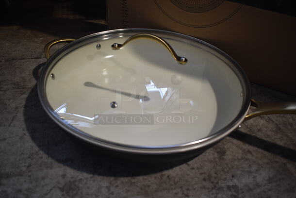 BRAND NEW! Nutrichef NCHGLDX14 Metal 14" Non Stick Skillet w/ Lid. 26x15x6 - Image 2 of 5
