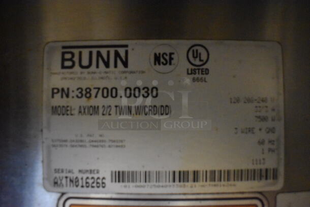 2013 Bunn AXIOM 2/2 TWIN Stainless Steel Commercial Countertop 4 Burner Coffee Machine. 120/208-240 Volts, 1 Phase. 16x18x24 - Image 4 of 6