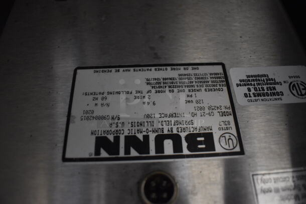 Bunn G9-2T DBC Stainless Steel Commercial 2 Hopper Coffee Bean Grinder. 120 Volts, 1 Phase. 8.5x18x28. Tested and Working! - Image 6 of 6