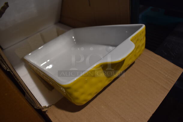 Box of BRAND NEW! Nutrichef NCCREX62 Set of 3 Yellow and White Ceramic Casserole Dishes. Includes 14.5x8.5x2.5 - Image 2 of 5