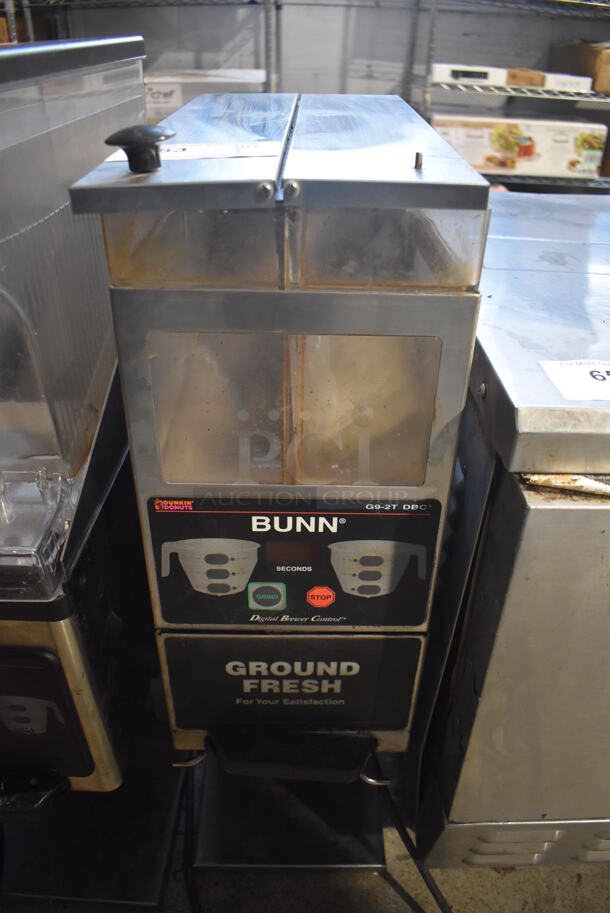 Bunn G9-2T DBC Stainless Steel Commercial 2 Hopper Coffee Bean Grinder. 120 Volts, 1 Phase. 8.5x18x28. Tested and Powers On But Does Not Grind