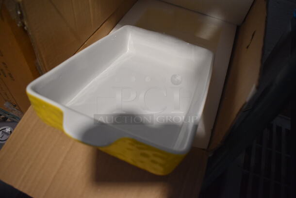Box of BRAND NEW! Nutrichef NCCREX62 Set of 3 Yellow and White Ceramic Casserole Dishes. Includes 14.5x8.5x2.5 - Image 3 of 5