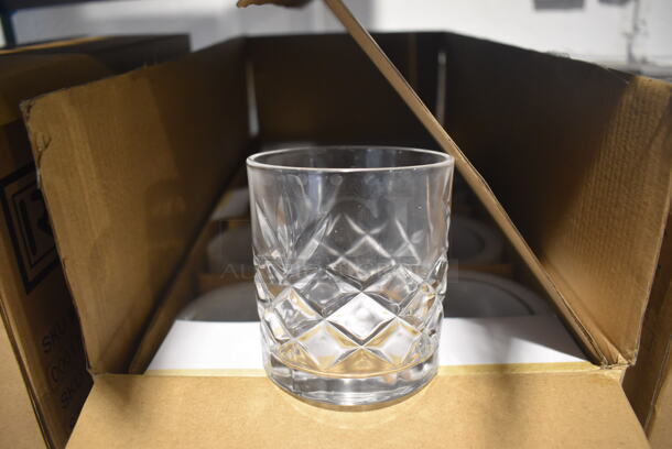 Box of 8 BRAND NEW! Kinsley Whisky Glasses. 3.25x3.25x3.5. 3 Times Your Bid!