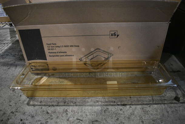 6 BRAND NEW IN BOX! Rubbermaid FG239P00AMBR Amber Poly 1/2 Size Long Drop In Bins. 1/2Lx2.5. 6 Times Your Bid! - Image 1 of 6
