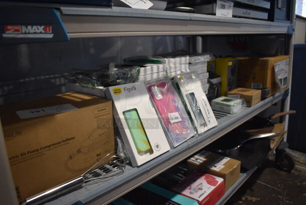 ALL ONE MONEY! Tier Lot of Various Items Including 40 Phone Cases, Air Pump, 2 Jabra Earphones, Controller, Metal Caddy - Image 1 of 6