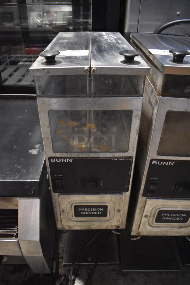 Bunn G9-2T DBC Stainless Steel Commercial 2 Hopper Coffee Bean Grinder. 120 Volts, 1 Phase. 8.5x18x28. Tested and Working! - Image 1 of 6