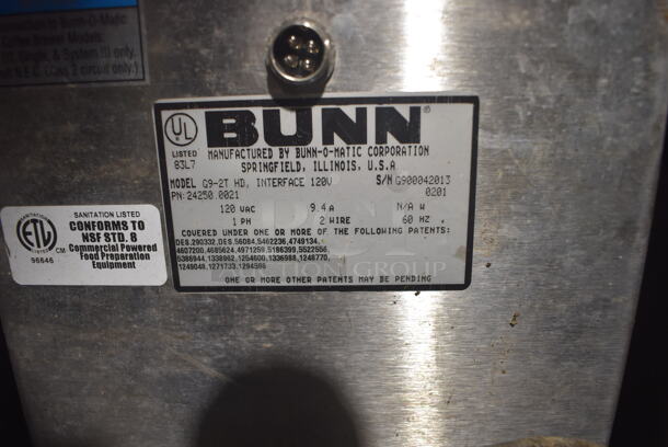 Bunn G9-2T DBC Stainless Steel Commercial 2 Hopper Coffee Bean Grinder. 120 Volts, 1 Phase. 8.5x18x28. Tested and Working! - Image 6 of 6