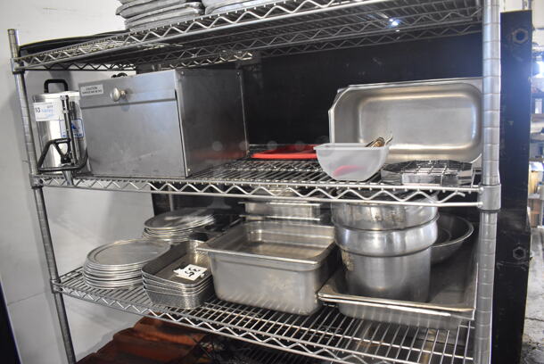 ALL ONE MONEY! 5 Tiers of Various Items Including Metal Trays, Stainless Steel Drop In Bins, Baking Pan Liners, Gas Hose. Does Not Include Shelving Unit. - Image 3 of 4