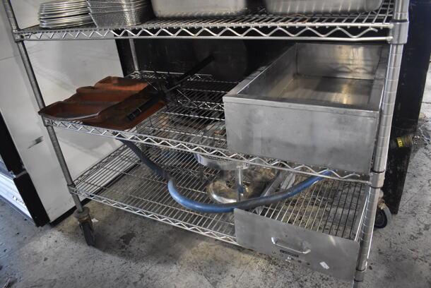 ALL ONE MONEY! 5 Tiers of Various Items Including Metal Trays, Stainless Steel Drop In Bins, Baking Pan Liners, Gas Hose. Does Not Include Shelving Unit. - Image 4 of 4