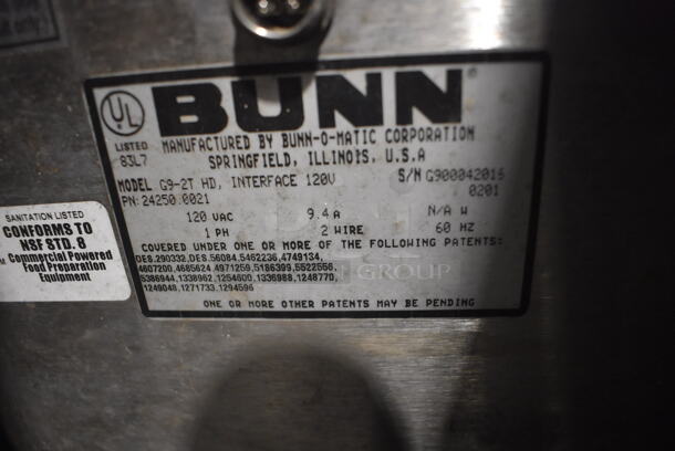 Bunn G9-2T DBC Stainless Steel Commercial 2 Hopper Coffee Bean Grinder. 120 Volts, 1 Phase. 8.5x18x28. Tested and Working! - Image 6 of 6