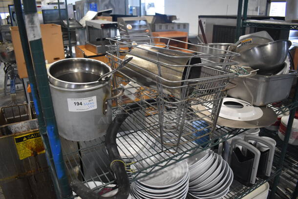 ALL ONE MONEY! 4 Tiers of Various Items Including Poly Trays, Chafing Dish Frames, Poly Bowls and Stainless Steel Bins. Does Not Include Shelving Unit. - Image 3 of 7