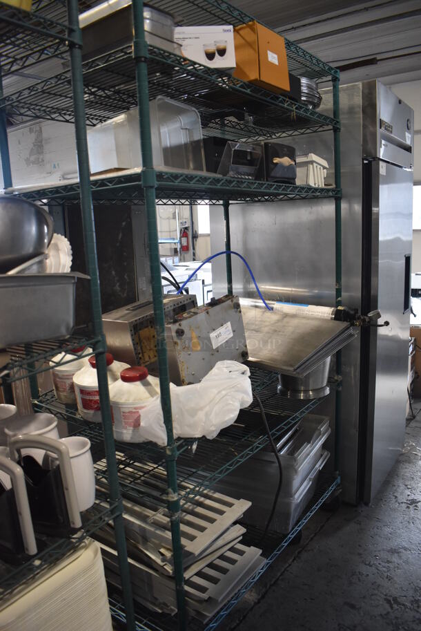 ALL ONE MONEY! 5 Tiers of Various Items Including Poly Bins, Napkin Dispensers and Toaster. Does Not Include Shelving Unit. - Image 1 of 6