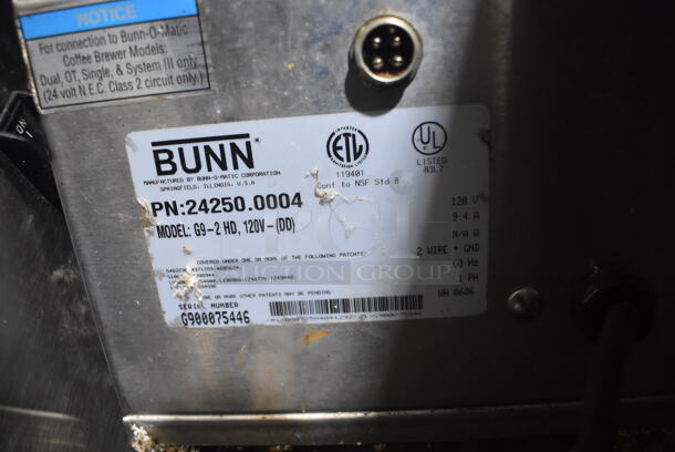 Bunn G9-2 HD Stainless Steel Commercial 2 Hopper Coffee Bean Grinder. 120 Volts, 1 Phase. 8.5x18x26. Tested and Working! - Image 7 of 7