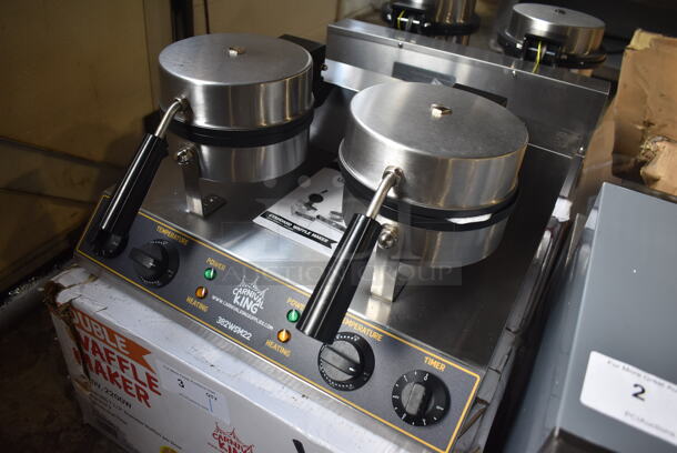 BRAND NEW IN BOX! Carnival King 382WSM22 Stainless Steel Commercial Countertop Non-Stick Double Waffle Maker with Timers. 120 Volts, 1 Phase. 20x16x11. Tested and Working! - Image 2 of 9